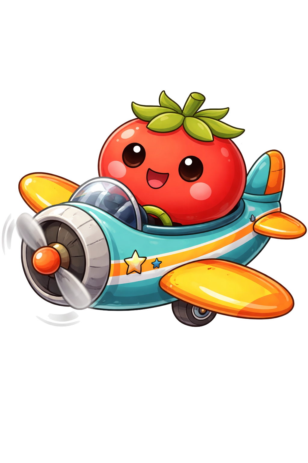 The Tomato Planes mascot flying a small airplane